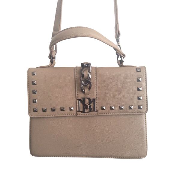 Badgley Mischka TurnKey studded embellished crossbody purse tan handle 10x7.5 in - Picture 2 of 10